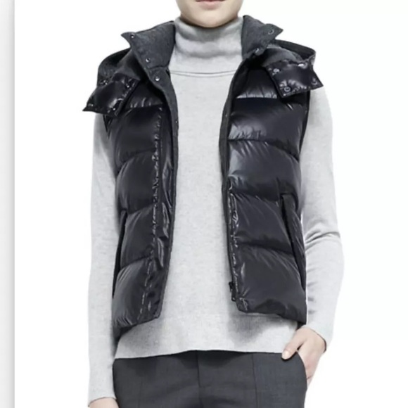 Vince Jackets & Blazers - Vince Black Puffer Vest Detachable Hood Zip Button Front Size Large L